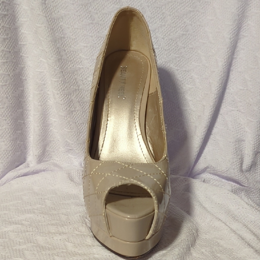 Beige Peep Toe Platform Heels - image 5
